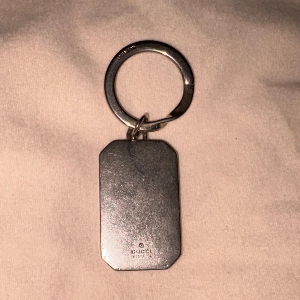 Black leather gg embossed guccissima Silver Keychain mens or womens as is